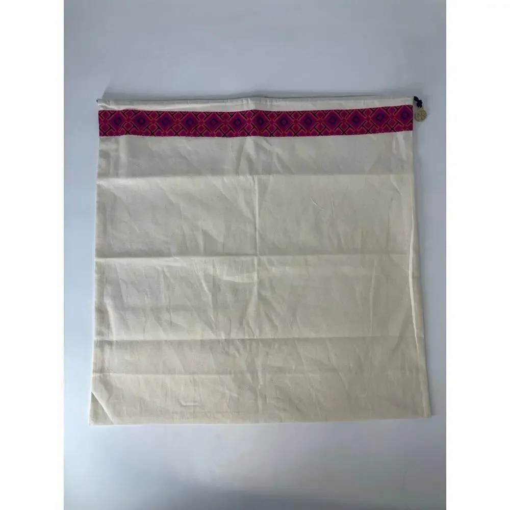 TORY BURCH CREAM DRAW STRING DUST BAG WITH PINK TRIM